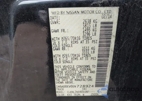 2014 Nissan Frontier Sv z USA, uszkodzony, nr VIN 1N6AD0EV0EN728924